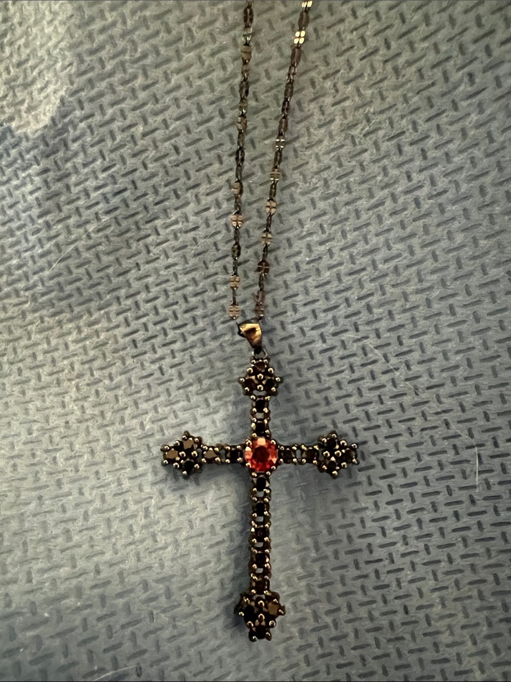 Women’s Black Cross Pendant Necklace with Red Center Stone silver 925